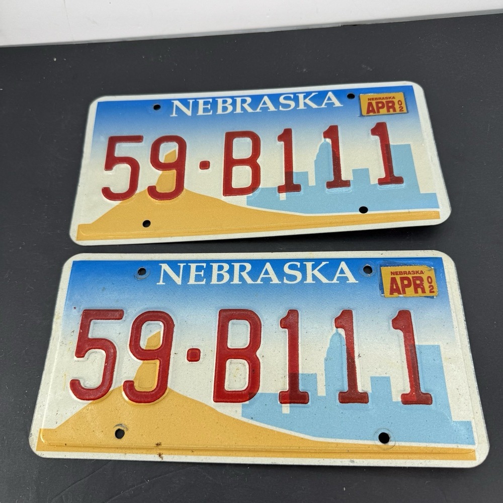 2002 Nebraska License Plate Plates PAIR / SET 59-B111